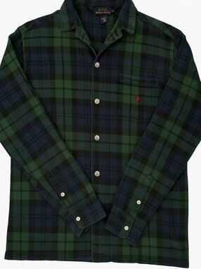 Polo Ralph Lauren Men’s Medium Blackwatch Plaid Flannel Shirt Green Navy -A213